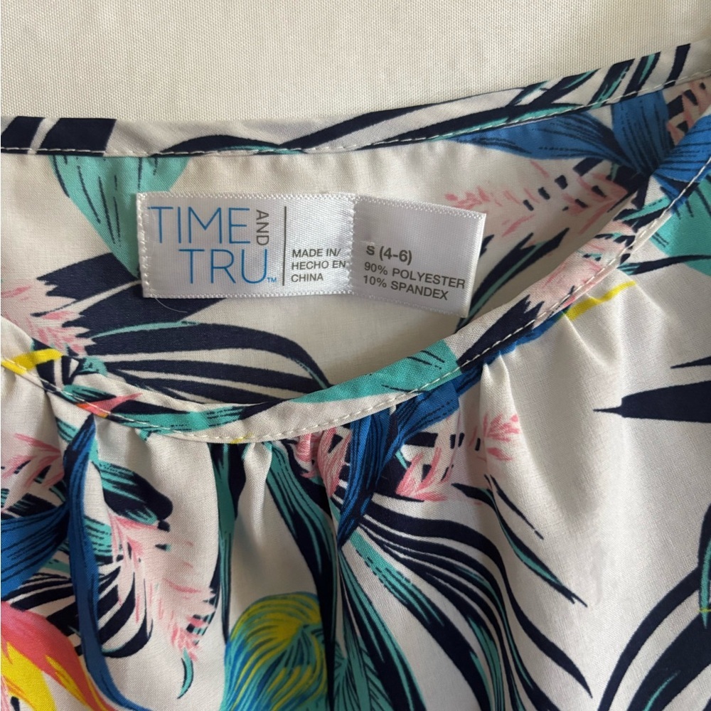 Time and Tru Tropical Print Blouse